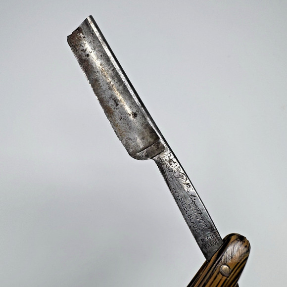 Vintage J.A. Henckels Twin Works Straight Razor Solingen Germany Wood Grain Hand - Picture 4 of 11